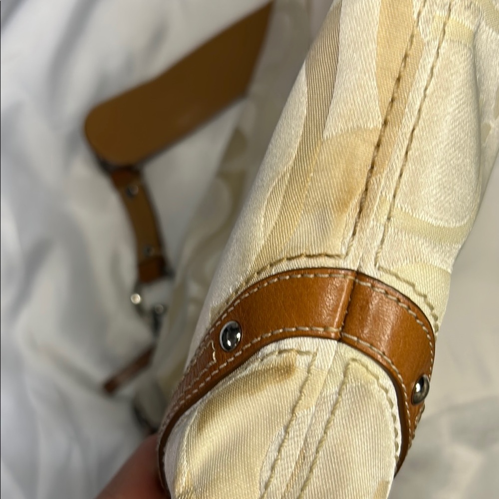 Coach Cream and Tan Shoulder Bag with Leather Accents - Picture 5 of 11
